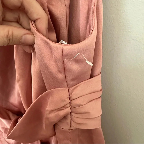 Dessy Collection Women’s One-Shoulder Blush Gathered Bodice Satin Gown GUC - Picture 5 of 10